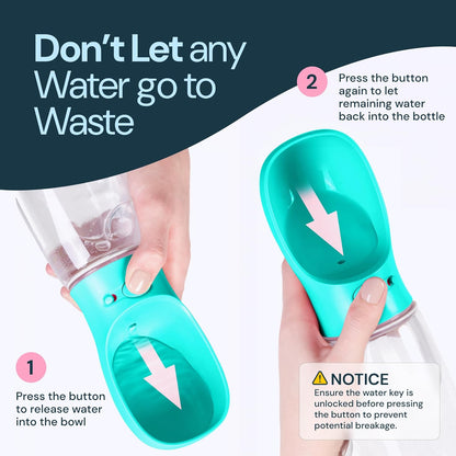 Leak-Proof Portable Dog Travel Water Bottle with Bowl - 19 Oz, Blue - Food Grade Plastic Pet Water Dispenser