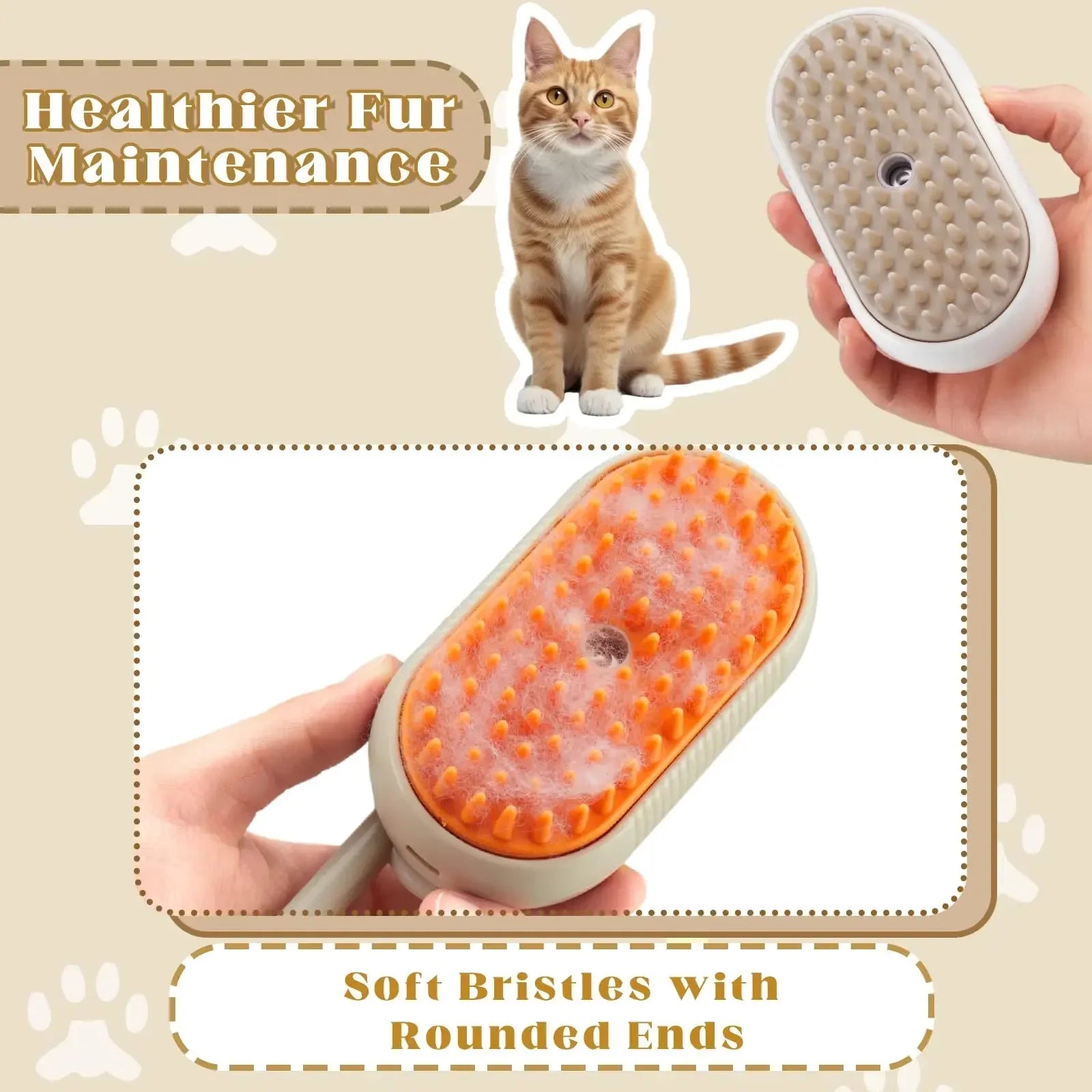 3-in-1 Pet Massage Brush with Steam Spray and Rotatable Design for Effective Hair Removal and Bathing