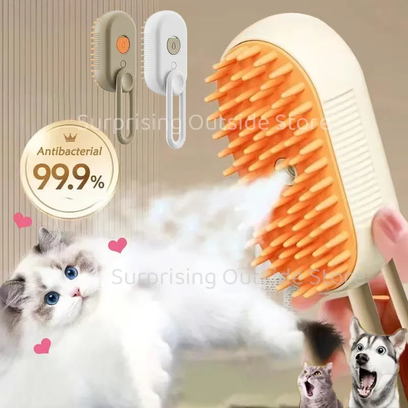 3-in-1 Pet Massage Brush with Steam Spray and Rotatable Design for Effective Hair Removal and Bathing