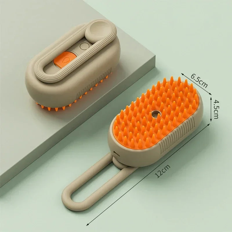 3-in-1 Pet Massage Brush with Steam Spray and Rotatable Design for Effective Hair Removal and Bathing